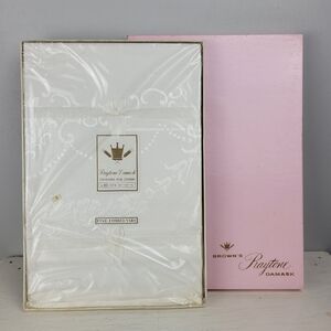 Vintage Brown's Raytone Damask Tablecloth & 4 Napkins White 52"x52"